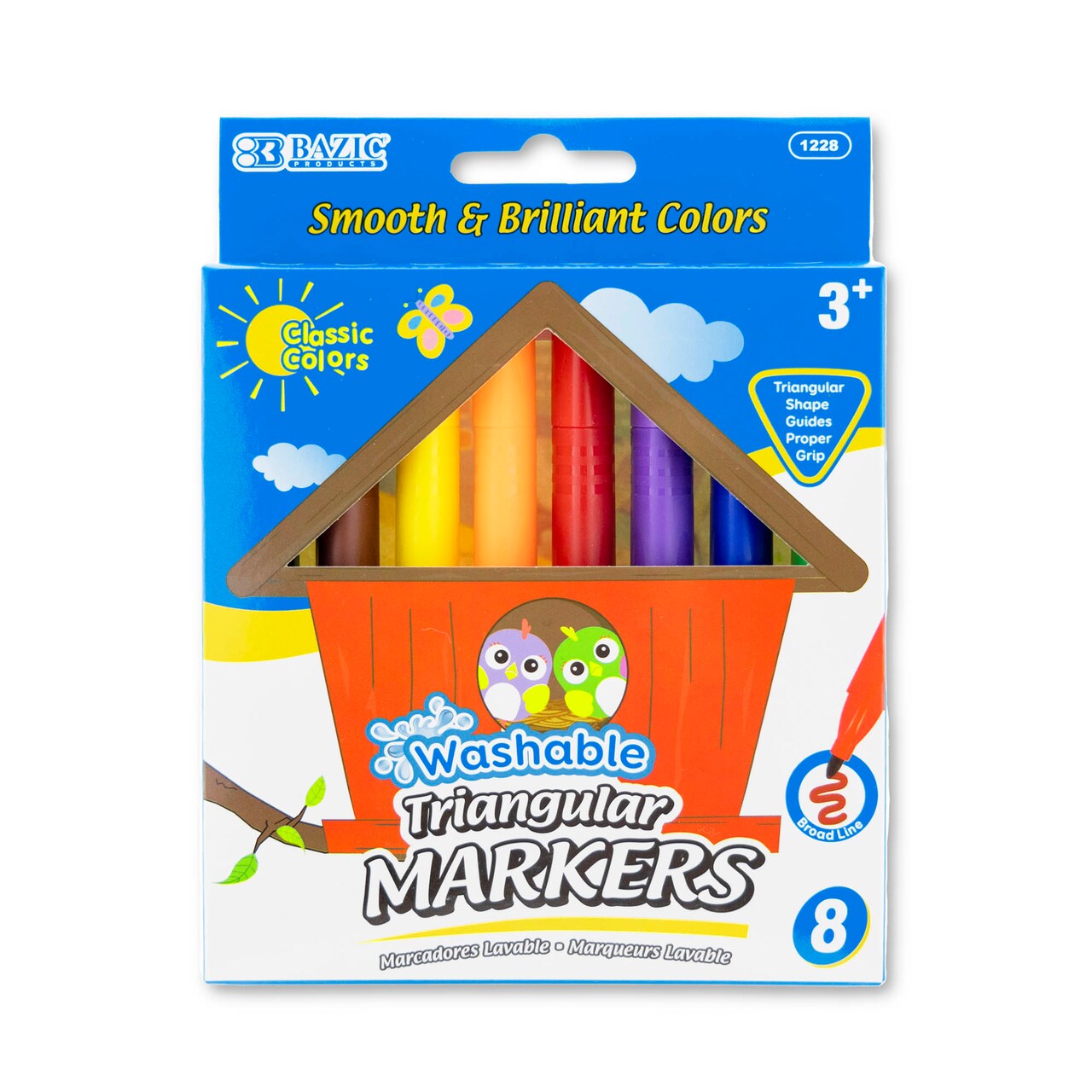 BAZIC Washable Markers Broad Line Jumbo Triangle 8 Color